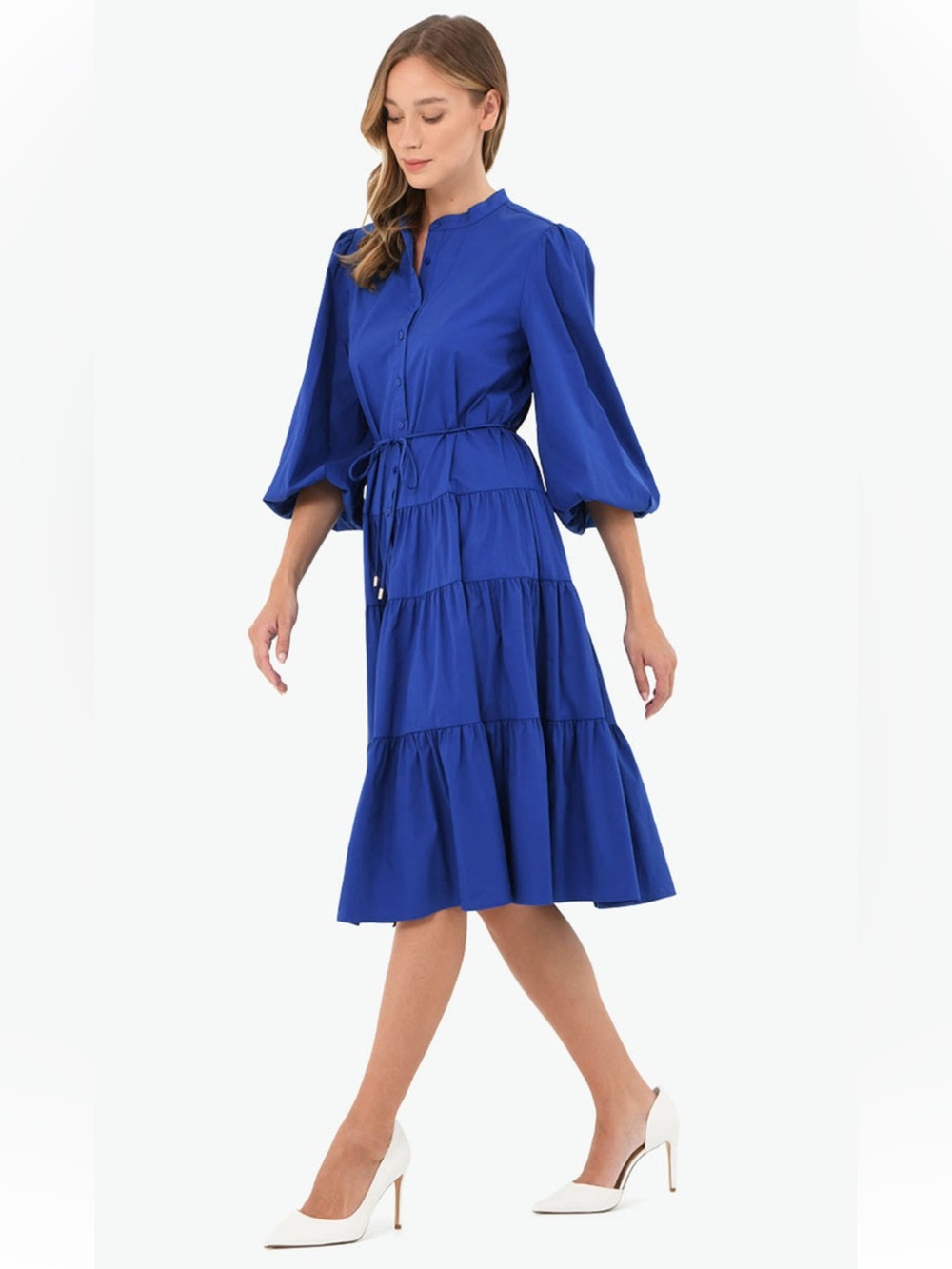Forcast Royal Blue IIona Cotton Tiered Dress